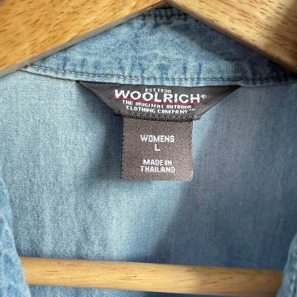 Woolrich Women’s Light Denim Short Sleeve Button Shirt Size L - Picture 6 of 8